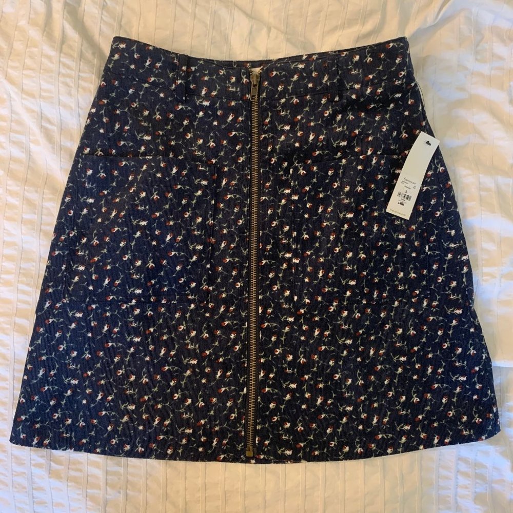 NWT Navy Blue Corduroy Floral Skirt